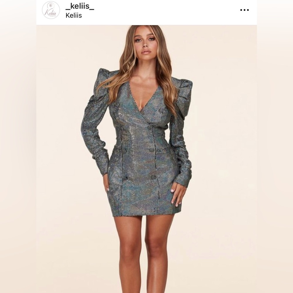 blazer mini dress with a surplice neck, structured shoulders - Picture 3 of 5